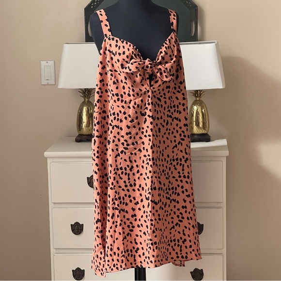 Hailey & Co. Animal Print Sleeveless Dress Sz 3X Orange Tan Tie Bodice - Picture 2 of 12